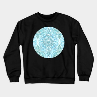 Turquoise Blue, Teal & White Protea Doodle Pattern Crewneck Sweatshirt